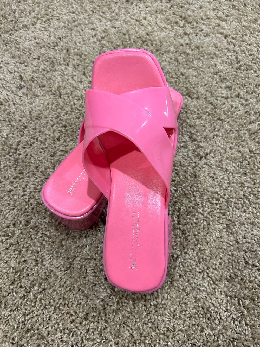 Jeffrey Campbell Bright Pink Patent Crisscross Slide Sandals
